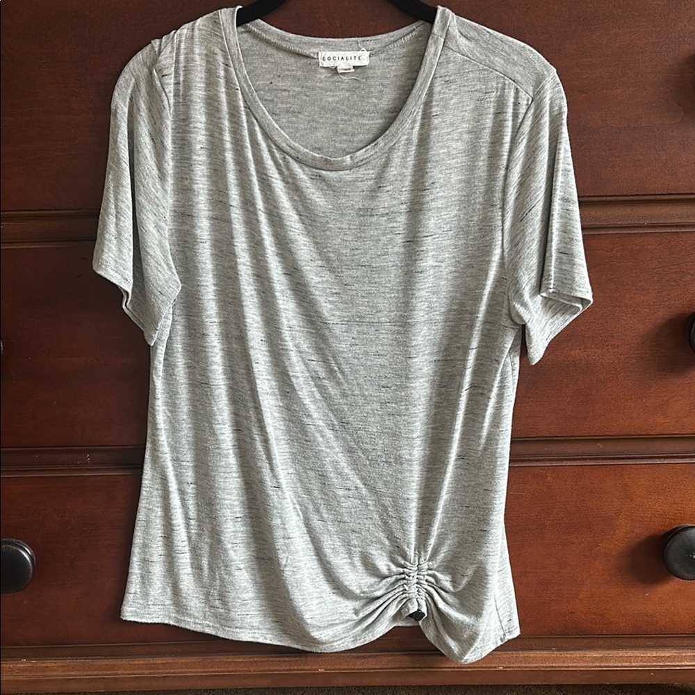 Socialite Gray Ruched Short Sleeve Tee